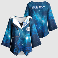 New Zealand Nurses RN Personalised Kimono Sleeve Blouse Galaxy Stethoscope Maori Motif LT9 - Polynesian Pride