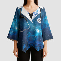 New Zealand Nurses RN Personalised Kimono Sleeve Blouse Galaxy Stethoscope Maori Motif LT9 - Polynesian Pride