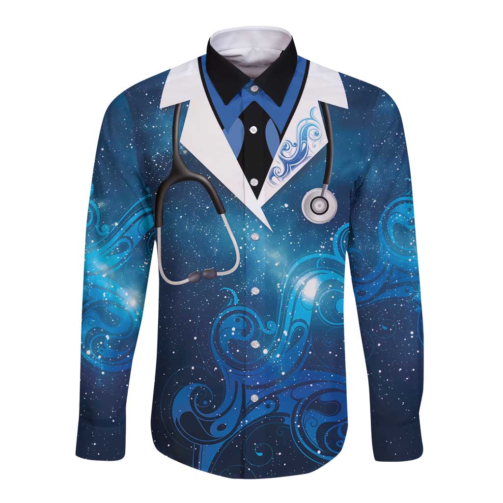 New Zealand Nurses RN Personalised Long Sleeve Button Shirt Galaxy Stethoscope Maori Motif LT9 Unisex Galaxy - Polynesian Pride