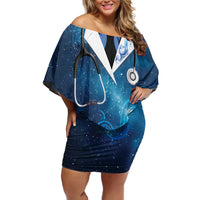 New Zealand Nurses RN Personalised Off Shoulder Short Dress Galaxy Stethoscope Maori Motif LT9 Women Galaxy - Polynesian Pride
