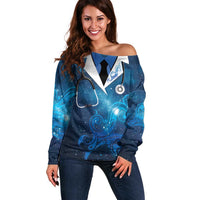 New Zealand Nurses RN Personalised Off Shoulder Sweater Galaxy Stethoscope Maori Motif LT9 Women Galaxy - Polynesian Pride