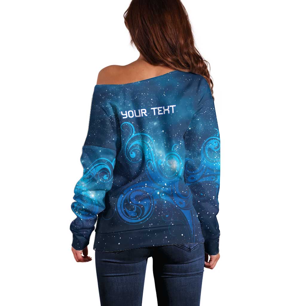 New Zealand Nurses RN Personalised Off Shoulder Sweater Galaxy Stethoscope Maori Motif LT9 - Polynesian Pride