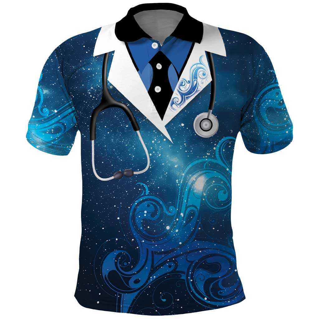 New Zealand Nurses RN Personalised Polo Shirt Galaxy Stethoscope Maori Motif