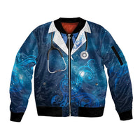 New Zealand Nurses RN Personalised Sleeve Zip Bomber Jacket Galaxy Stethoscope Maori Motif LT9 Unisex Galaxy - Polynesian Pride