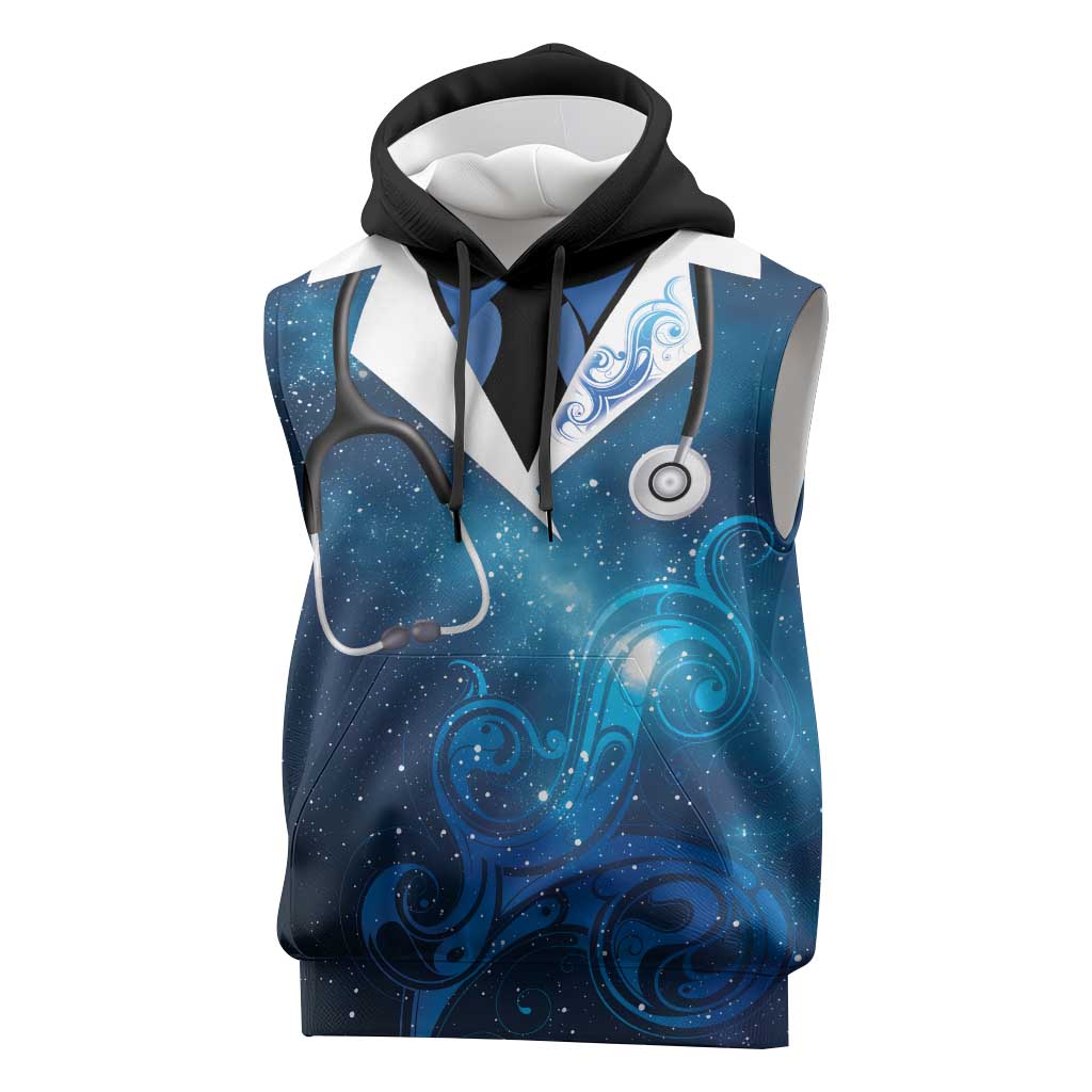New Zealand Nurses RN Personalised Sleeveless Hoodie Galaxy Stethoscope Maori Motif