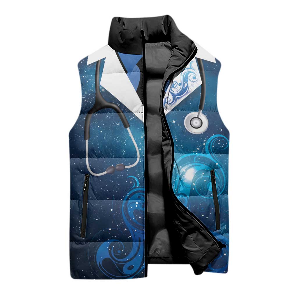 New Zealand Nurses RN Personalised Sleeveless Puffer Jacket Galaxy Stethoscope Maori Motif