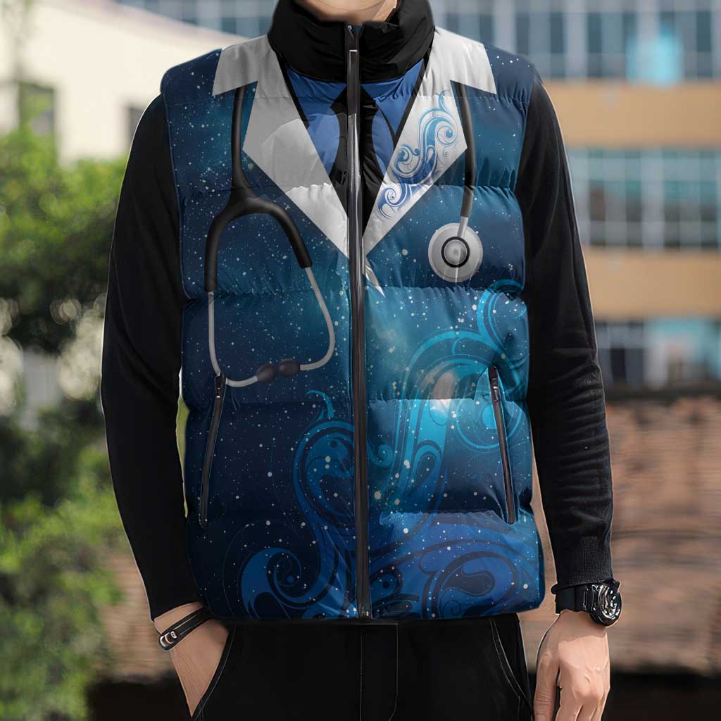 New Zealand Nurses RN Personalised Sleeveless Puffer Jacket Galaxy Stethoscope Maori Motif