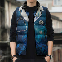 New Zealand Nurses RN Personalised Sleeveless Puffer Jacket Galaxy Stethoscope Maori Motif