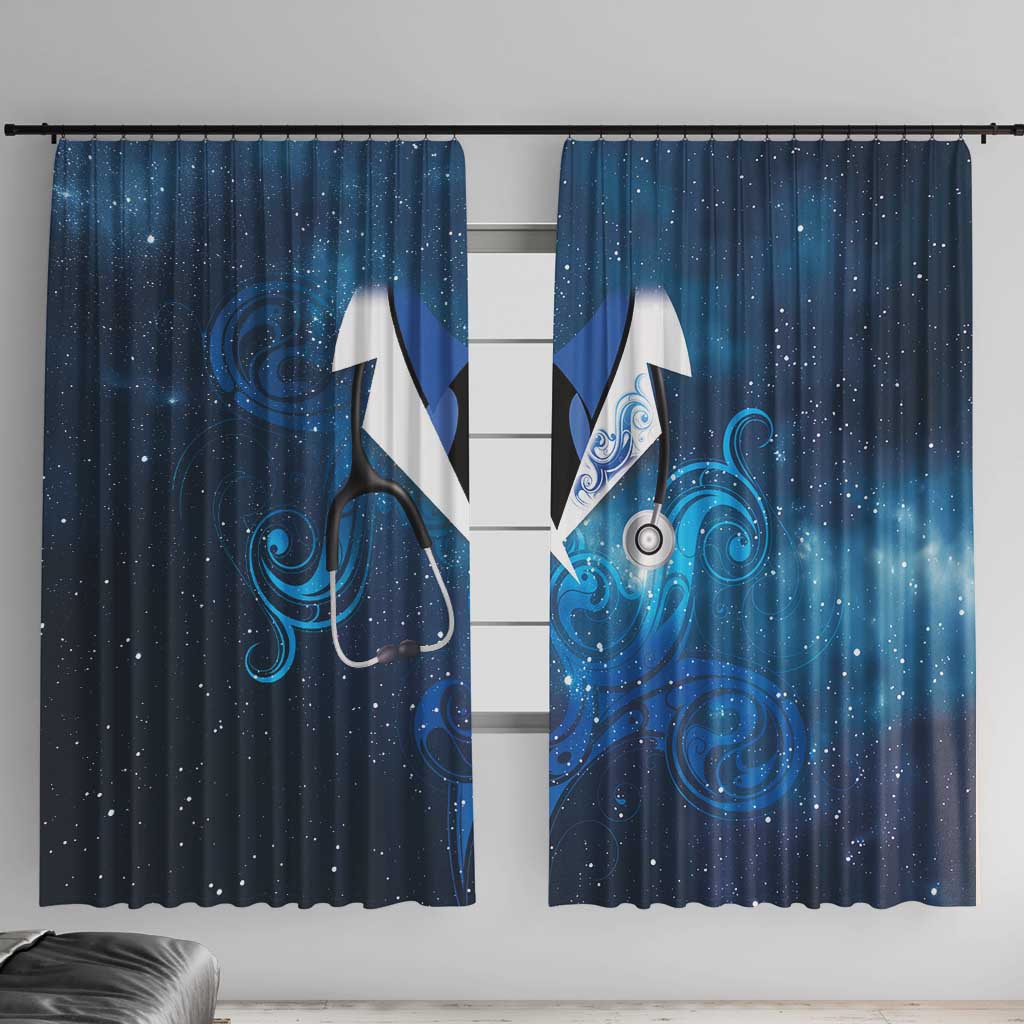 New Zealand Nurses RN Window Curtain Galaxy Stethoscope Maori Motif LT9 With Hooks Galaxy - Polynesian Pride