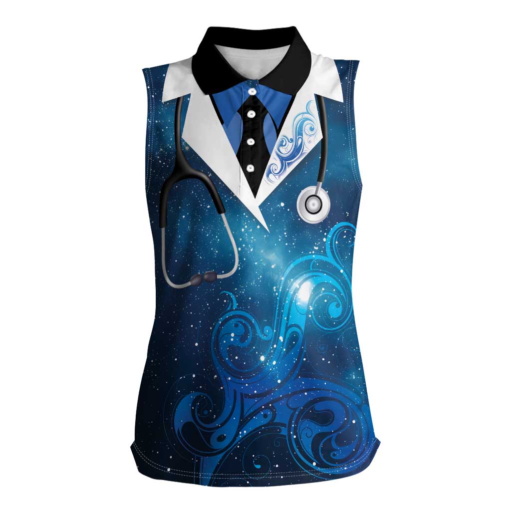 New Zealand Nurses RN Personalised Women Sleeveless Polo Shirt Galaxy Stethoscope Maori Motif LT9 Female Galaxy - Polynesian Pride