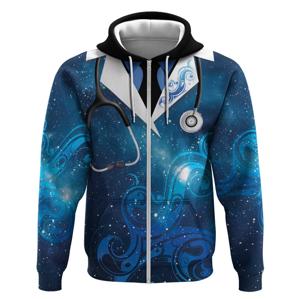 New Zealand Nurses RN Personalised Zip Hoodie Galaxy Stethoscope Maori Motif LT9 Zip Hoodie Galaxy - Polynesian Pride