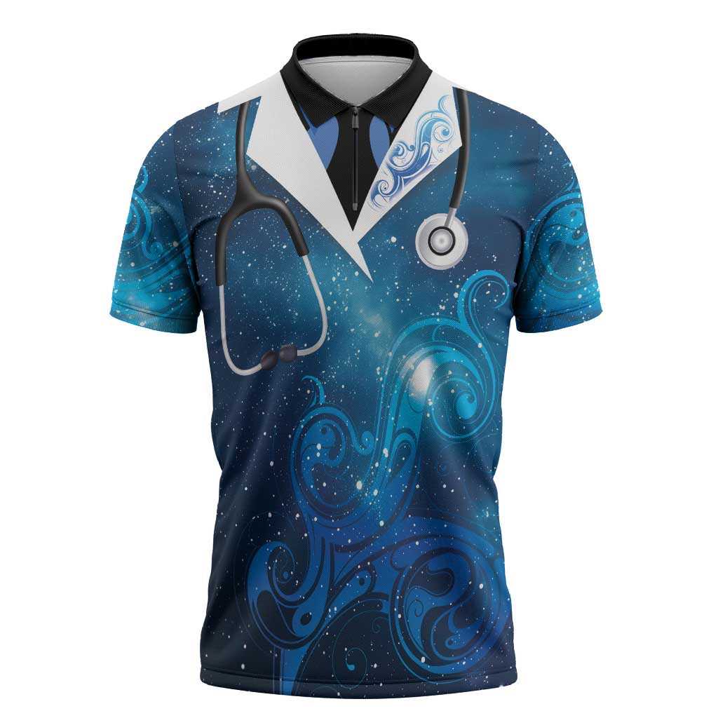 New Zealand Nurses RN Personalised Zipper Polo Shirt Galaxy Stethoscope Maori Motif LT9 Galaxy - Polynesian Pride