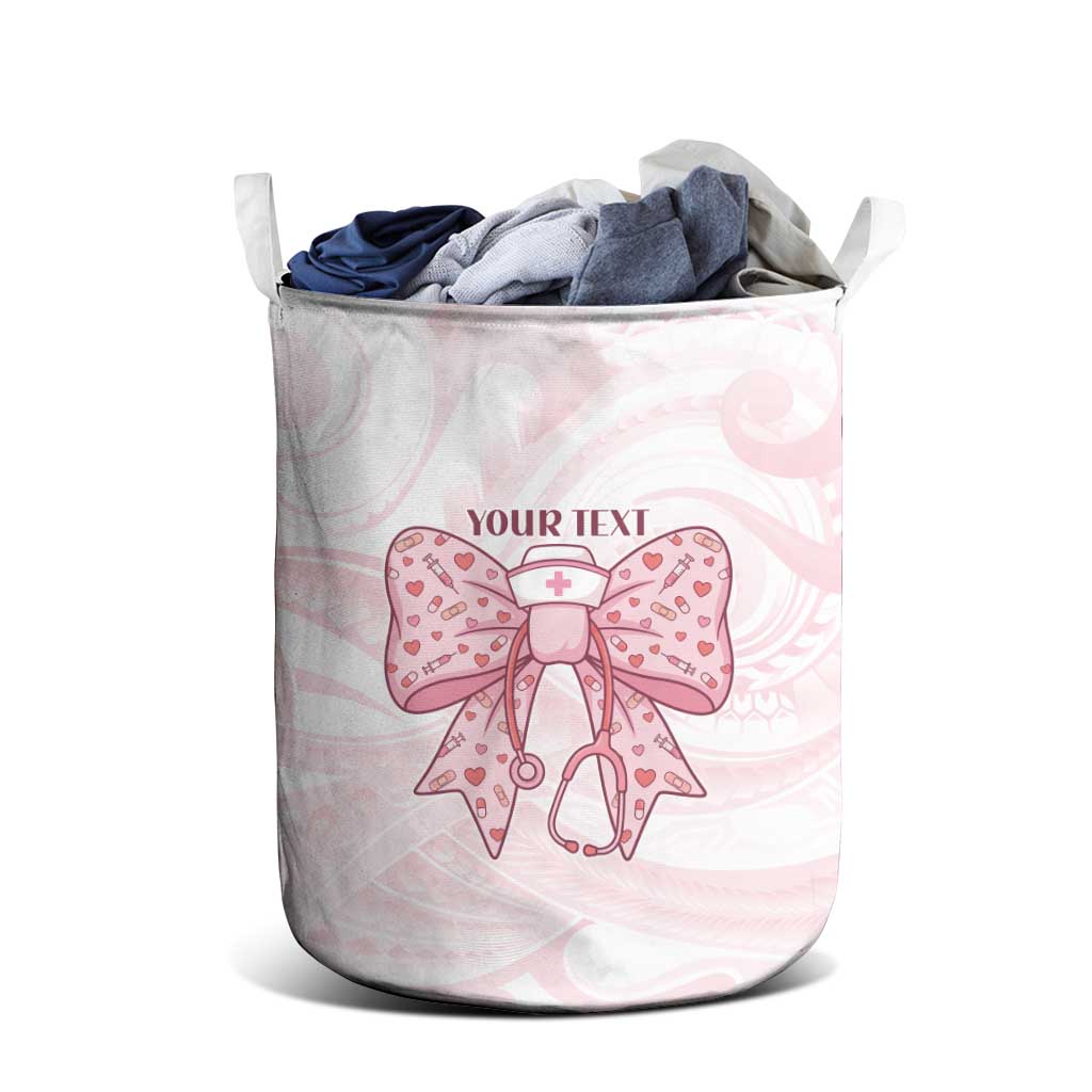 New Zealand Nurses RN Personalised Laundry Basket Pink Stethoscope Coquette Bow Maori Motif