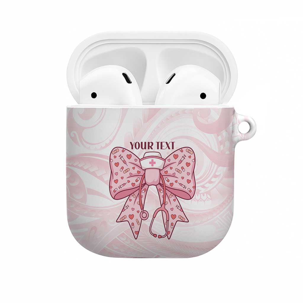 New Zealand Nurses RN Personalised AirPods Case Pink Stethoscope Coquette Bow Maori Motif