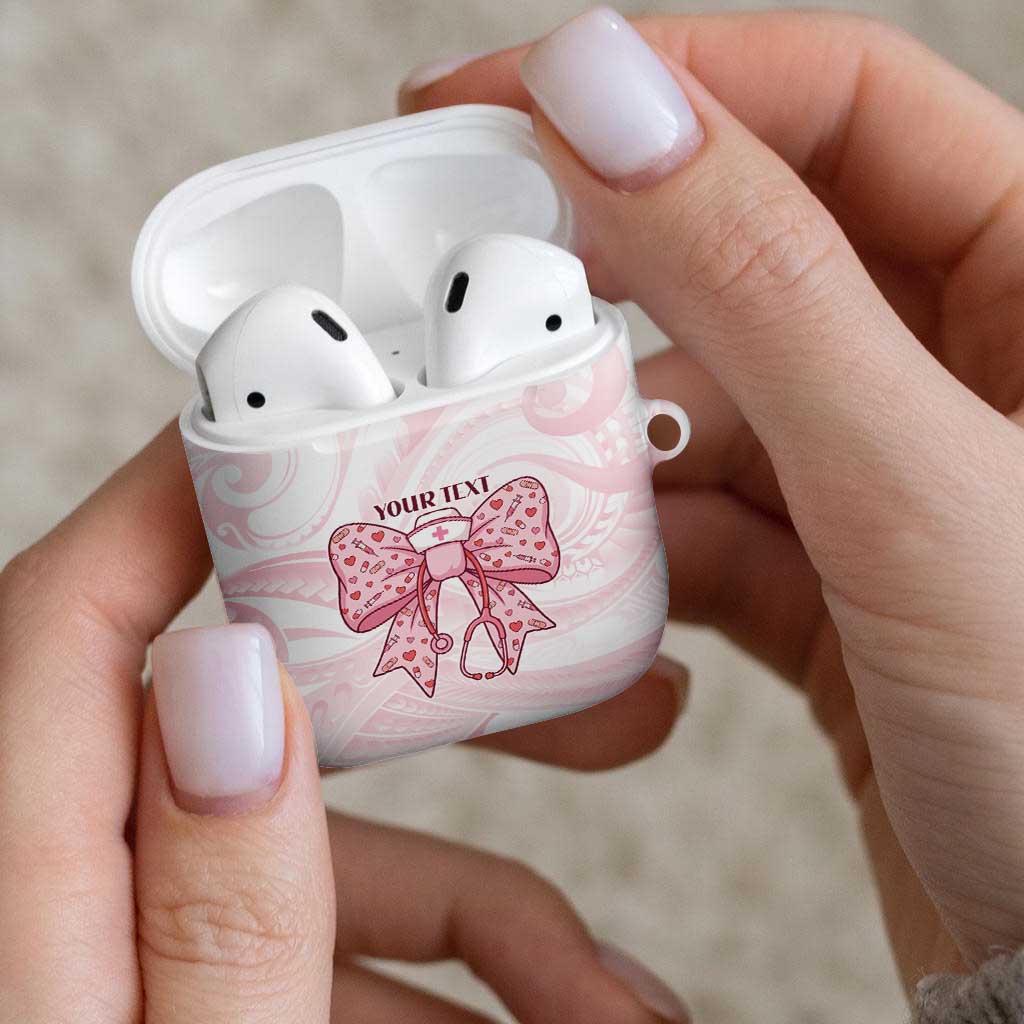 New Zealand Nurses RN Personalised AirPods Case Pink Stethoscope Coquette Bow Maori Motif LT9 - Polynesian Pride
