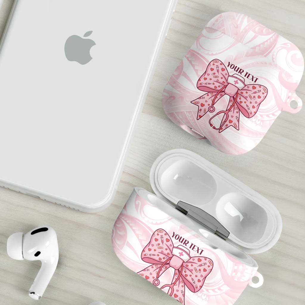 New Zealand Nurses RN Personalised AirPods Case Pink Stethoscope Coquette Bow Maori Motif LT9 - Polynesian Pride