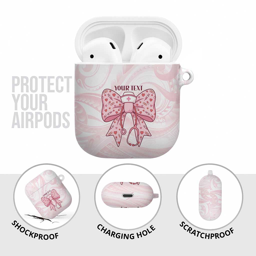 New Zealand Nurses RN Personalised AirPods Case Pink Stethoscope Coquette Bow Maori Motif LT9 - Polynesian Pride