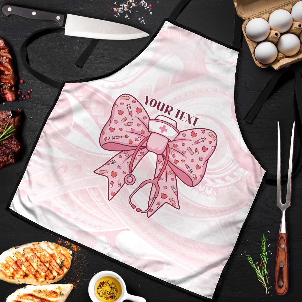 New Zealand Nurses RN Personalised Apron Pink Stethoscope Coquette Bow Maori Motif LT9 Pink - Polynesian Pride