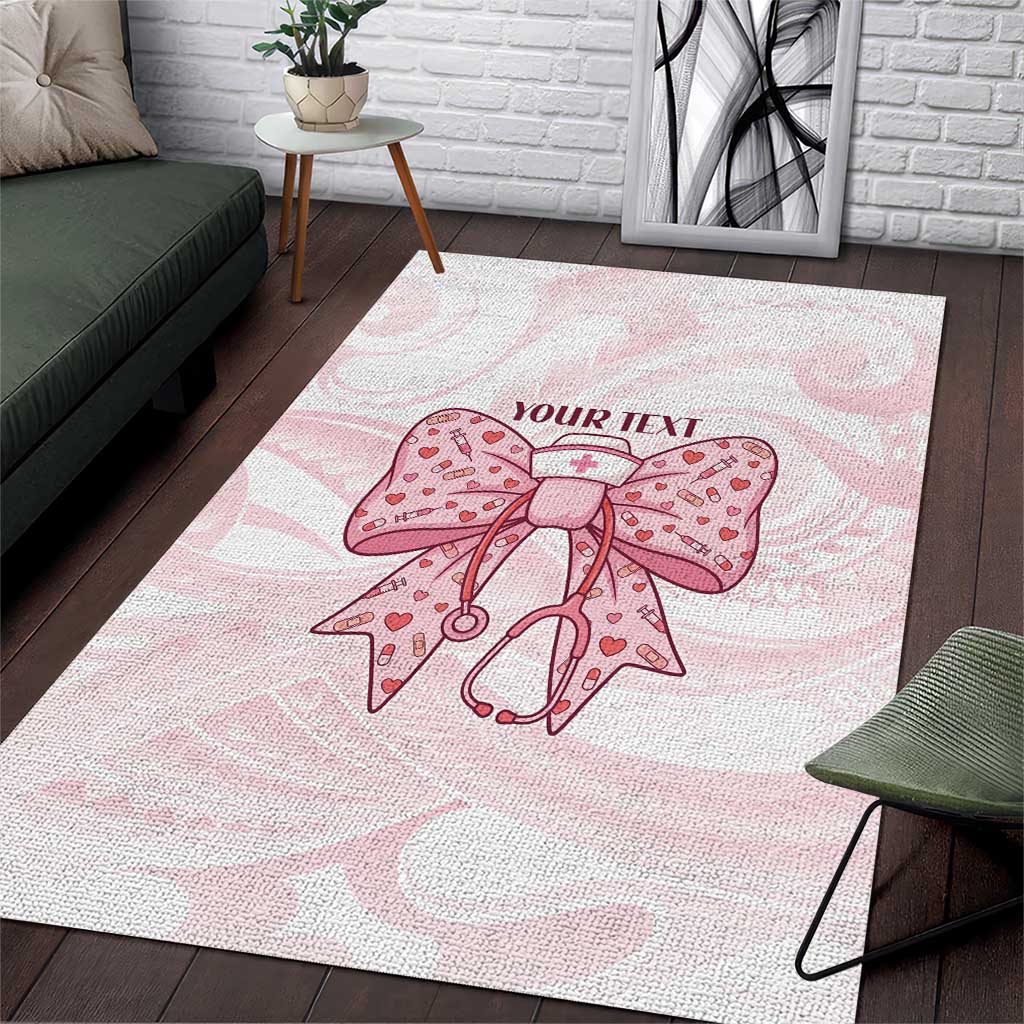 New Zealand Nurses RN Personalised Area Rug Pink Stethoscope Coquette Bow Maori Motif