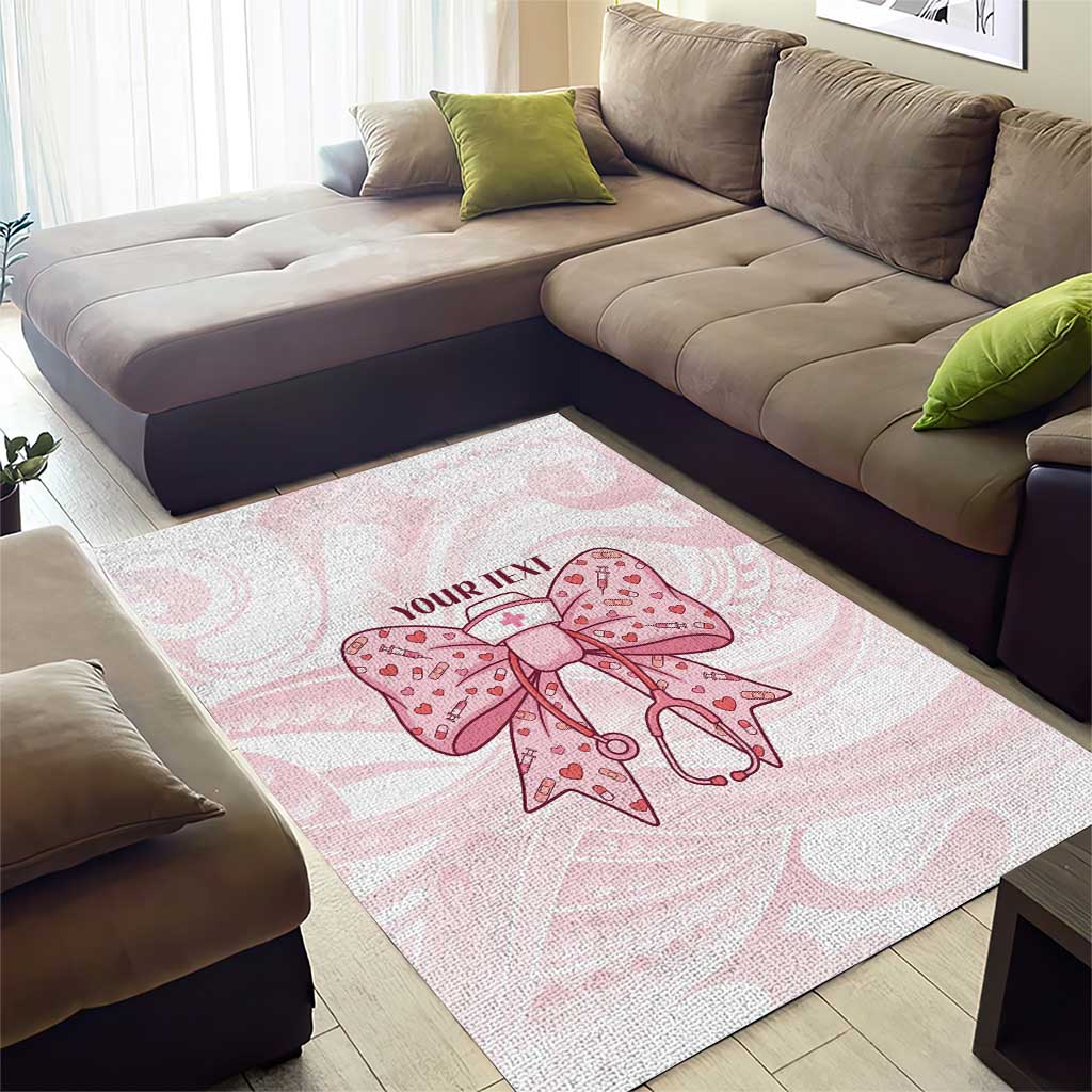 New Zealand Nurses RN Personalised Area Rug Pink Stethoscope Coquette Bow Maori Motif LT9 - Polynesian Pride