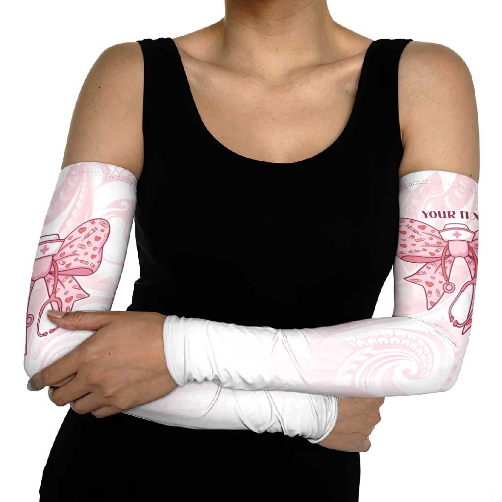 New Zealand Nurses RN Personalised Arm Sleeves Pink Stethoscope Coquette Bow Maori Motif