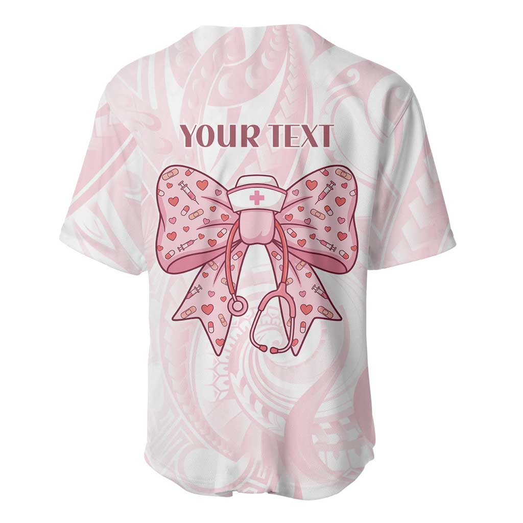 New Zealand Nurses RN Personalised Baseball Jersey Pink Stethoscope Coquette Bow Maori Motif LT9 - Polynesian Pride