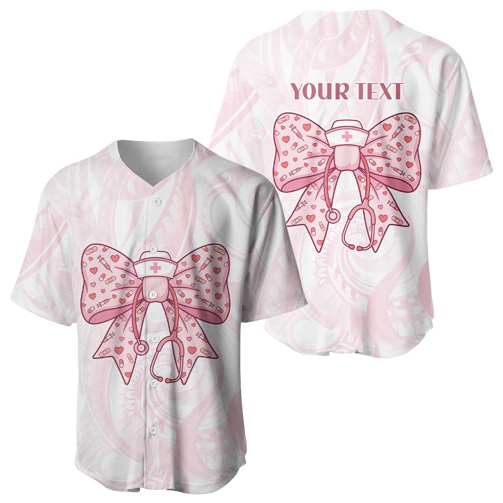New Zealand Nurses RN Personalised Baseball Jersey Pink Stethoscope Coquette Bow Maori Motif LT9 - Polynesian Pride