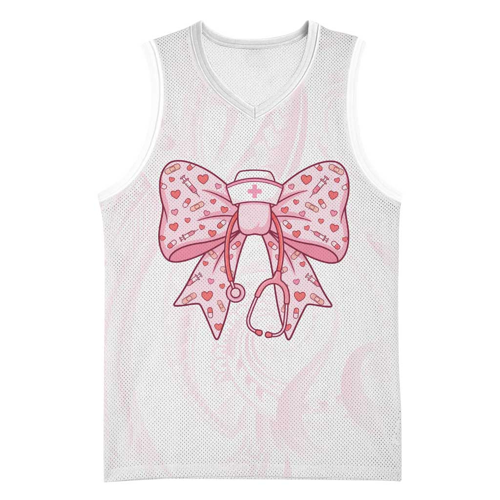 New Zealand Nurses RN Personalised Basketball Jersey Pink Stethoscope Coquette Bow Maori Motif LT9 Unisex Pink - Polynesian Pride