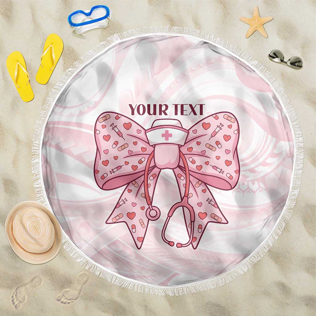 New Zealand Nurses RN Personalised Beach Blanket Pink Stethoscope Coquette Bow Maori Motif LT9 One Size 150cm Pink - Polynesian Pride