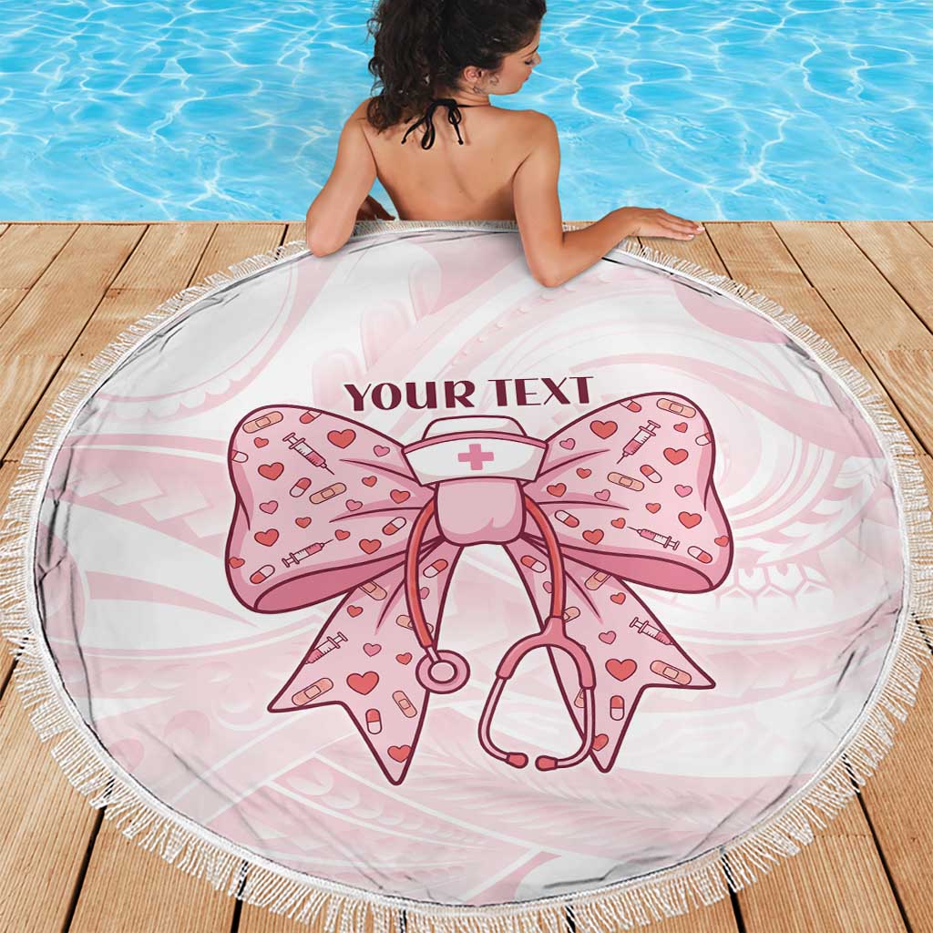 New Zealand Nurses RN Personalised Beach Blanket Pink Stethoscope Coquette Bow Maori Motif LT9 - Polynesian Pride