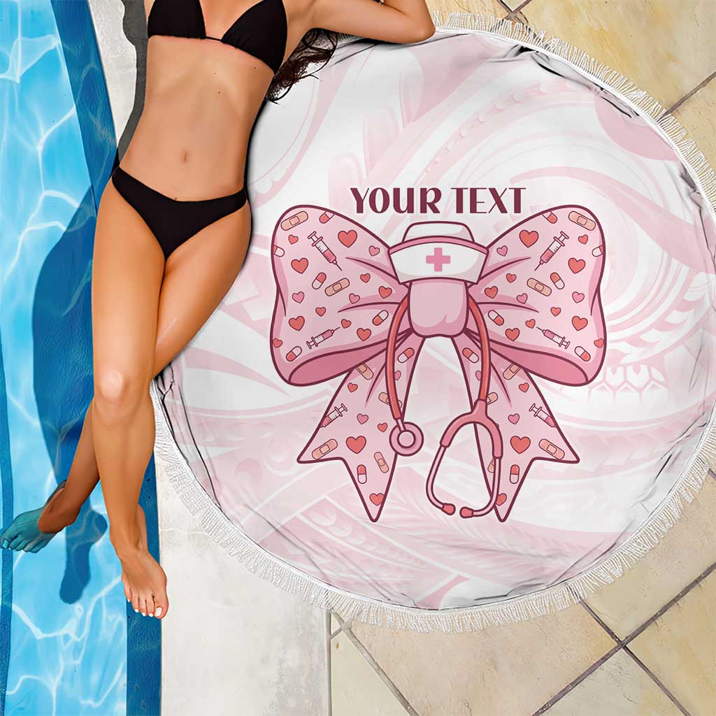 New Zealand Nurses RN Personalised Beach Blanket Pink Stethoscope Coquette Bow Maori Motif LT9 - Polynesian Pride