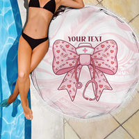 New Zealand Nurses RN Personalised Beach Blanket Pink Stethoscope Coquette Bow Maori Motif LT9 - Polynesian Pride