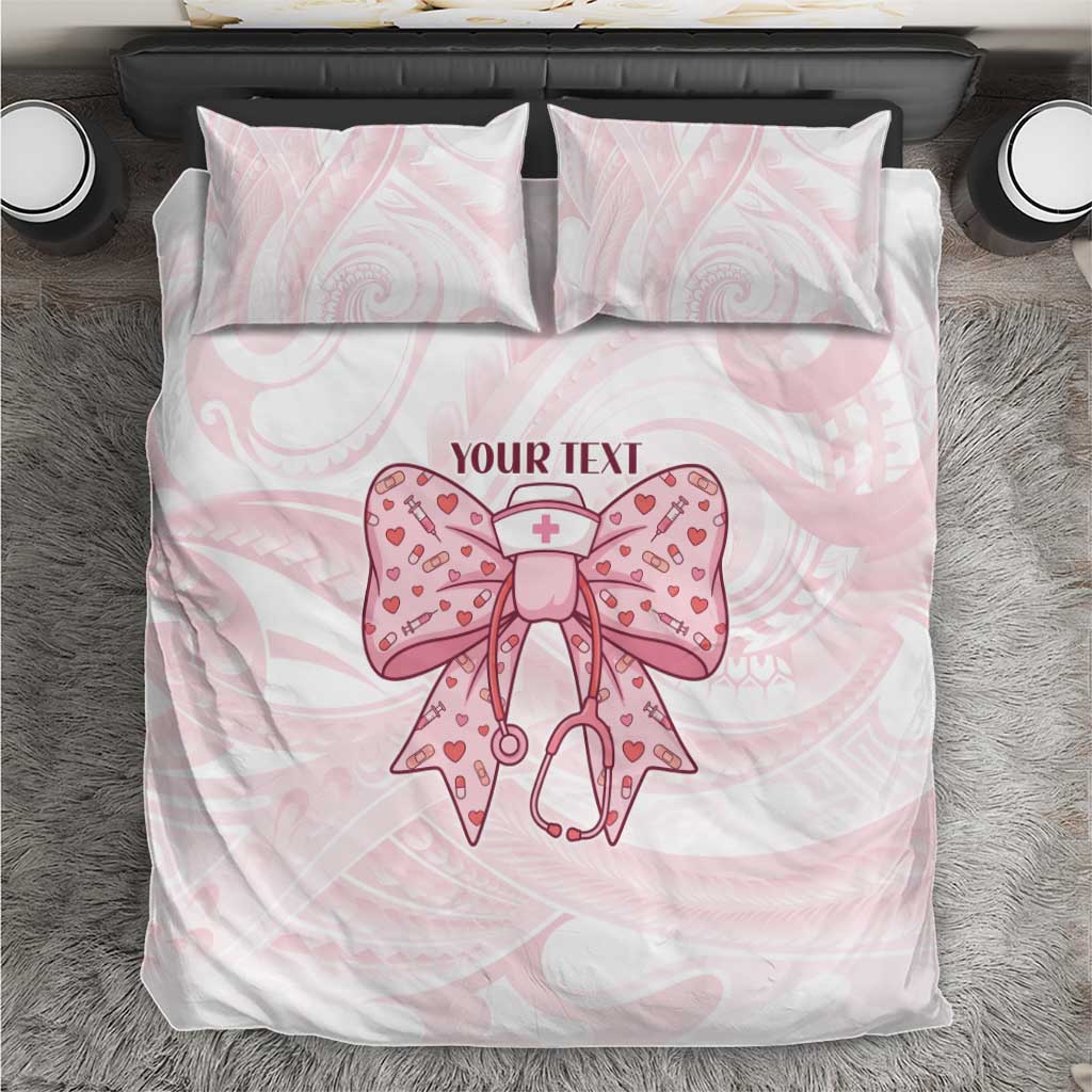 New Zealand Nurses RN Personalised Bedding Set Pink Stethoscope Coquette Bow Maori Motif