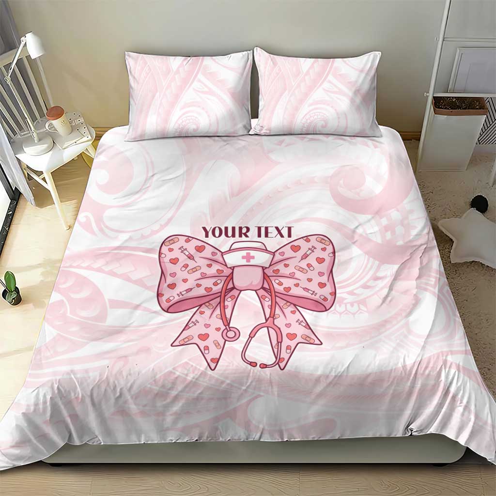 New Zealand Nurses RN Personalised Bedding Set Pink Stethoscope Coquette Bow Maori Motif