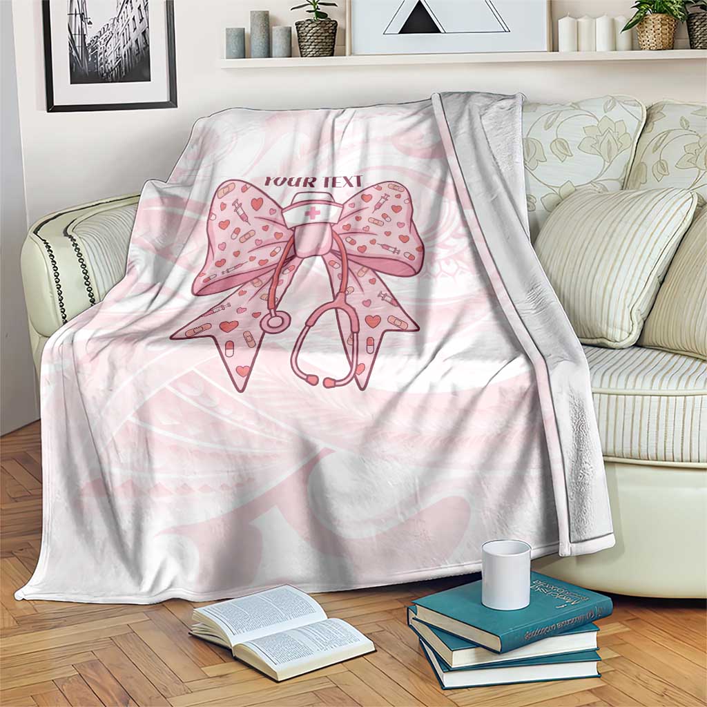 New Zealand Nurses RN Personalised Blanket Pink Stethoscope Coquette Bow Maori Motif LT9 Pink - Polynesian Pride