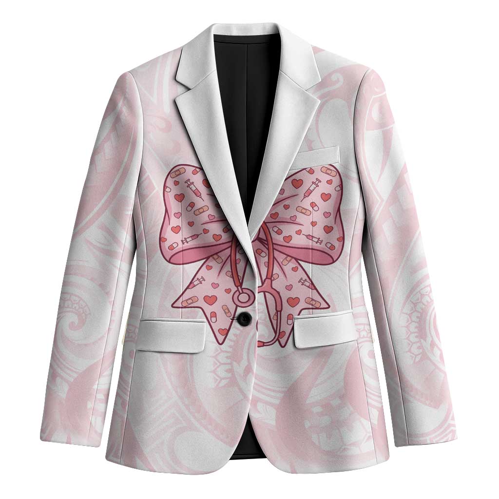 New Zealand Nurses RN Personalised Blazer Pink Stethoscope Coquette Bow Maori Motif LT9 Unisex Pink - Polynesian Pride