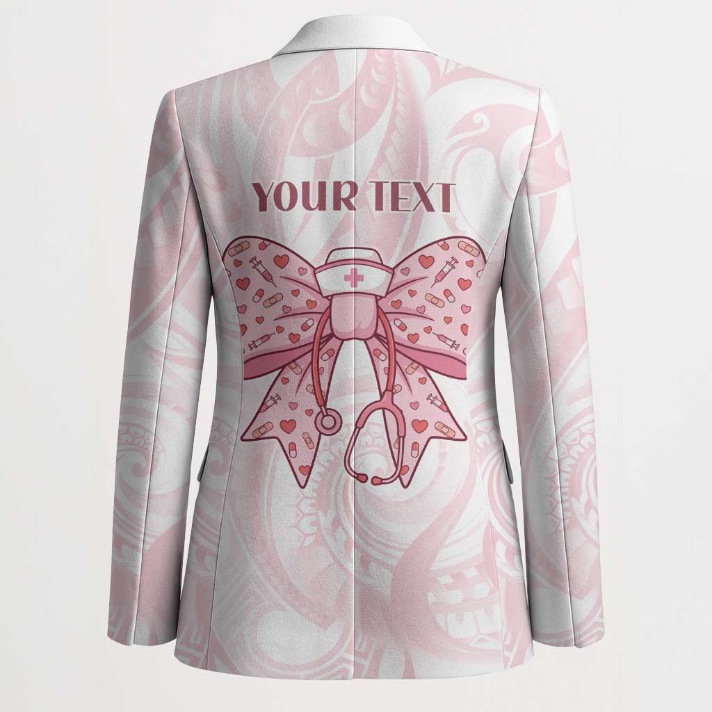New Zealand Nurses RN Personalised Blazer Pink Stethoscope Coquette Bow Maori Motif LT9 - Polynesian Pride