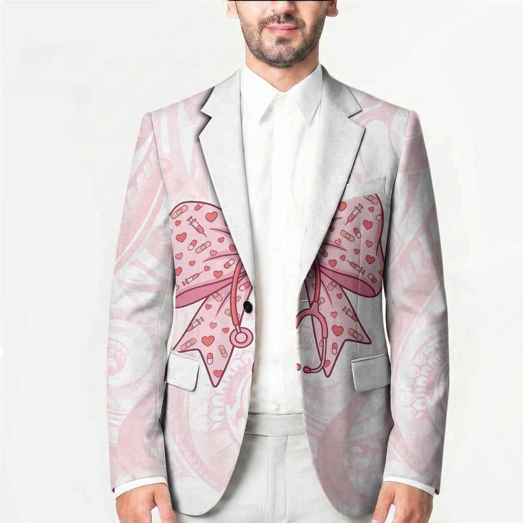 New Zealand Nurses RN Personalised Blazer Pink Stethoscope Coquette Bow Maori Motif LT9 - Polynesian Pride
