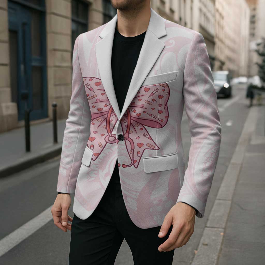 New Zealand Nurses RN Personalised Blazer Pink Stethoscope Coquette Bow Maori Motif LT9 - Polynesian Pride