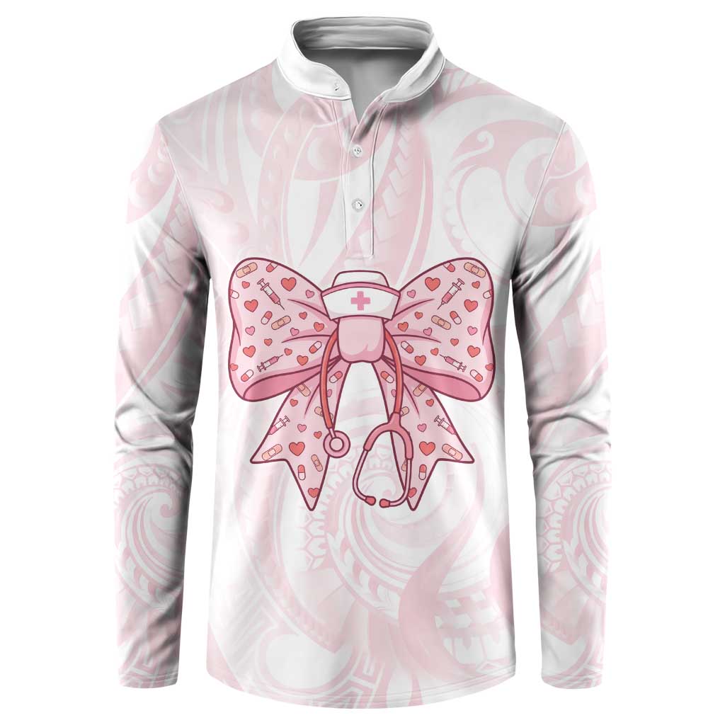New Zealand Nurses RN Personalised Button Sweatshirt Pink Stethoscope Coquette Bow Maori Motif LT9 Pink - Polynesian Pride
