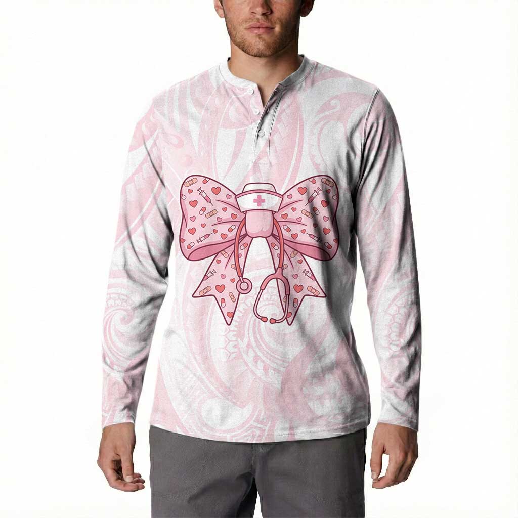 New Zealand Nurses RN Personalised Button Sweatshirt Pink Stethoscope Coquette Bow Maori Motif LT9 - Polynesian Pride