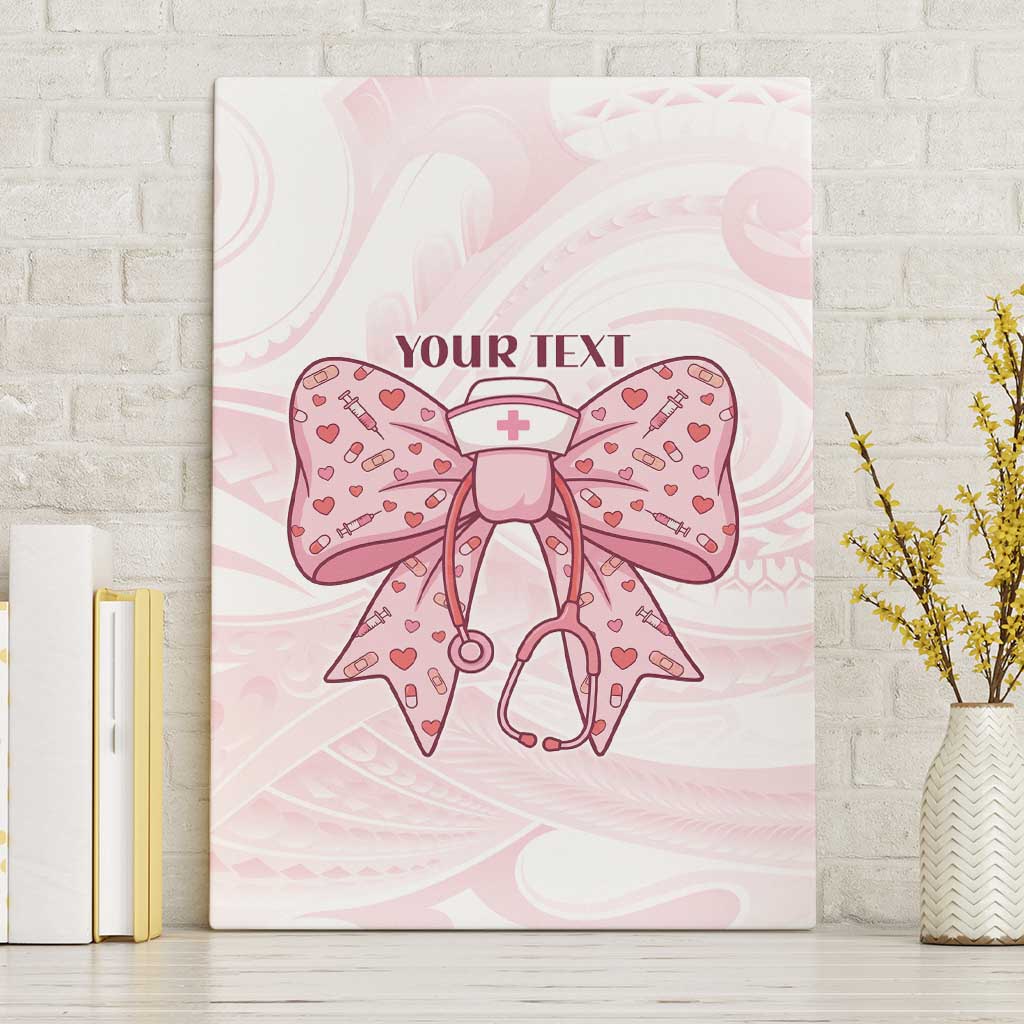 New Zealand Nurses RN Personalised Canvas Wall Art Pink Stethoscope Coquette Bow Maori Motif LT9 Without Frame Pink - Polynesian Pride
