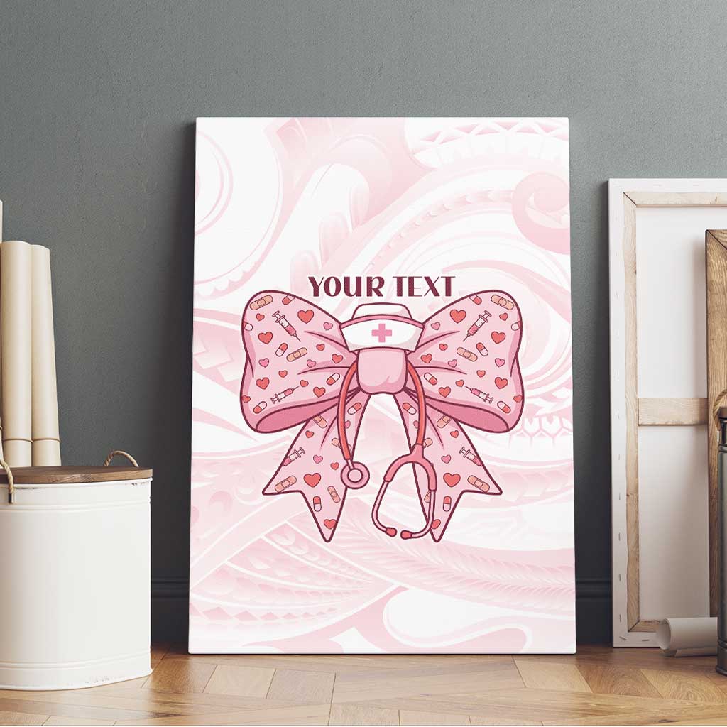 New Zealand Nurses RN Personalised Canvas Wall Art Pink Stethoscope Coquette Bow Maori Motif LT9 - Polynesian Pride