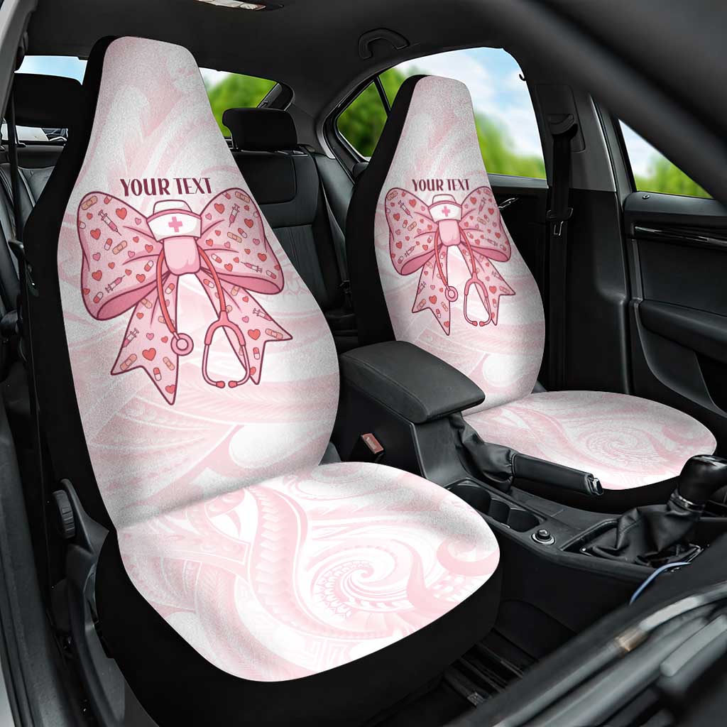 New Zealand Nurses RN Personalised Car Seat Cover Pink Stethoscope Coquette Bow Maori Motif LT9 One Size Pink - Polynesian Pride