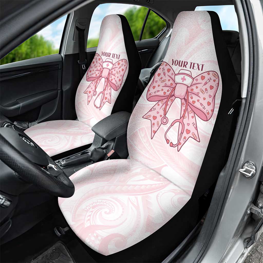 New Zealand Nurses RN Personalised Car Seat Cover Pink Stethoscope Coquette Bow Maori Motif LT9 - Polynesian Pride