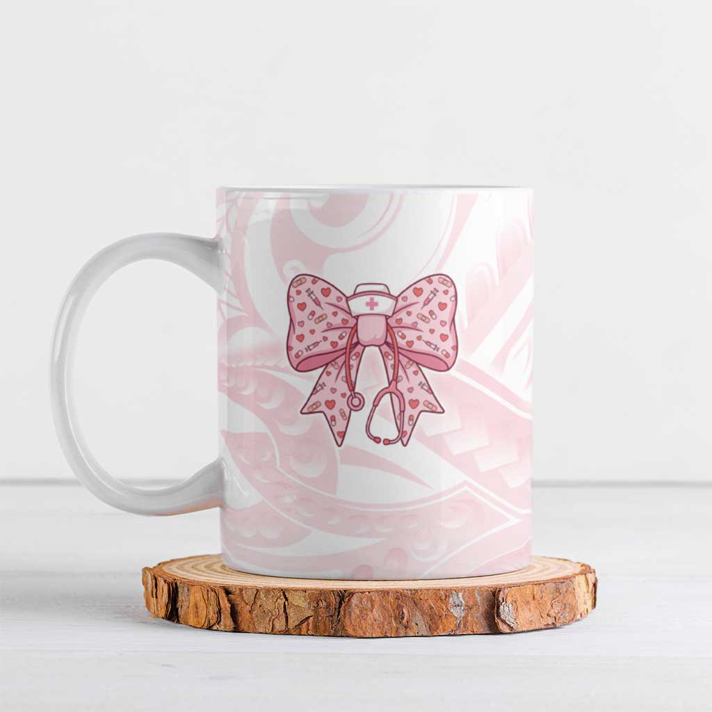 New Zealand Nurses RN Personalised Ceramic Mug Pink Stethoscope Coquette Bow Maori Motif