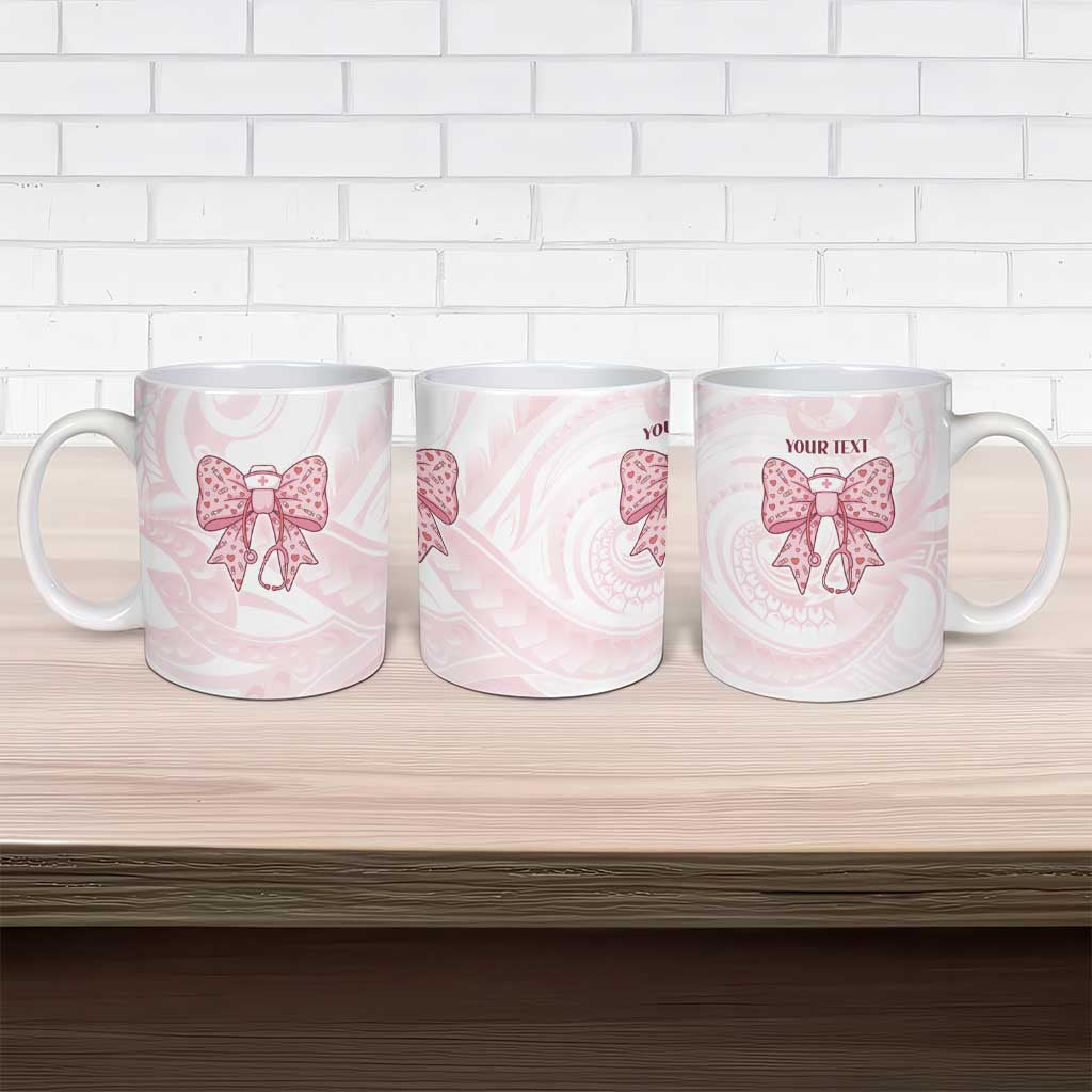 New Zealand Nurses RN Personalised Ceramic Mug Pink Stethoscope Coquette Bow Maori Motif