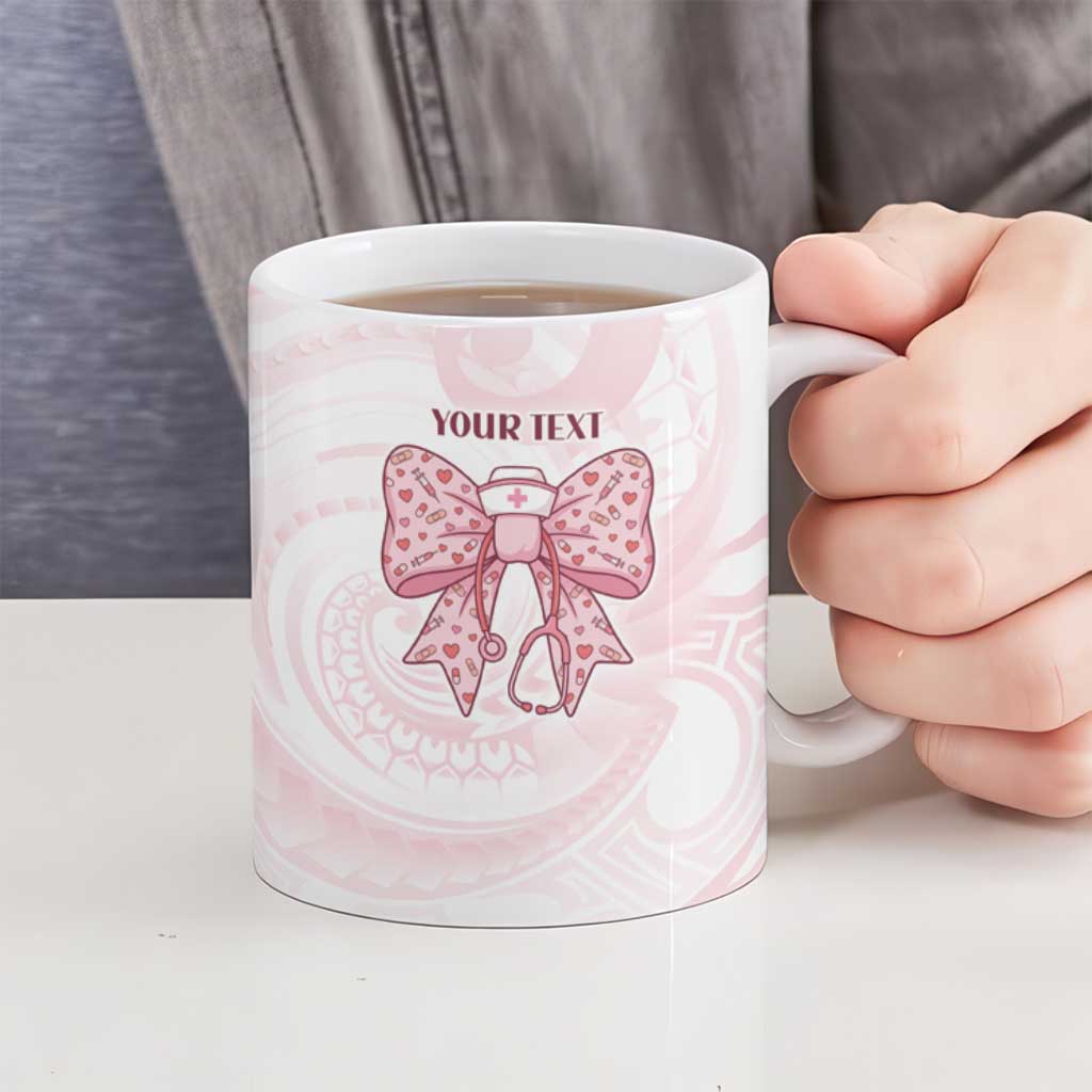 New Zealand Nurses RN Personalised Ceramic Mug Pink Stethoscope Coquette Bow Maori Motif