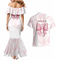 New Zealand Nurses RN Personalised Couples Matching Mermaid Dress and Hawaiian Shirt Pink Stethoscope Coquette Bow Maori Motif