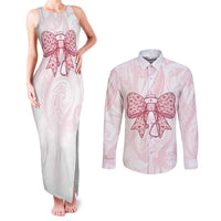 New Zealand Nurses RN Personalised Couples Matching Tank Maxi Dress and Long Sleeve Button Shirt Pink Stethoscope Coquette Bow Maori Motif